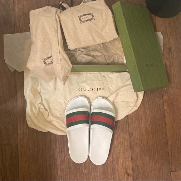Gucci Slides White (webbed bottom)